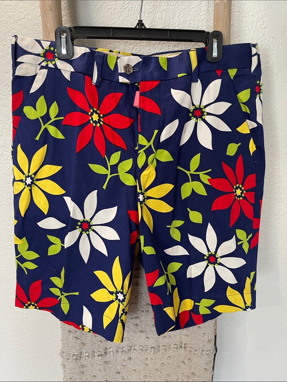 Loudmouth Navy Floral Print Golf Shorts - Yellow, Red, White, Green